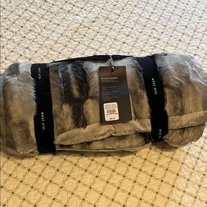 West Elm Plush Gray Faux Fur Throw NWT